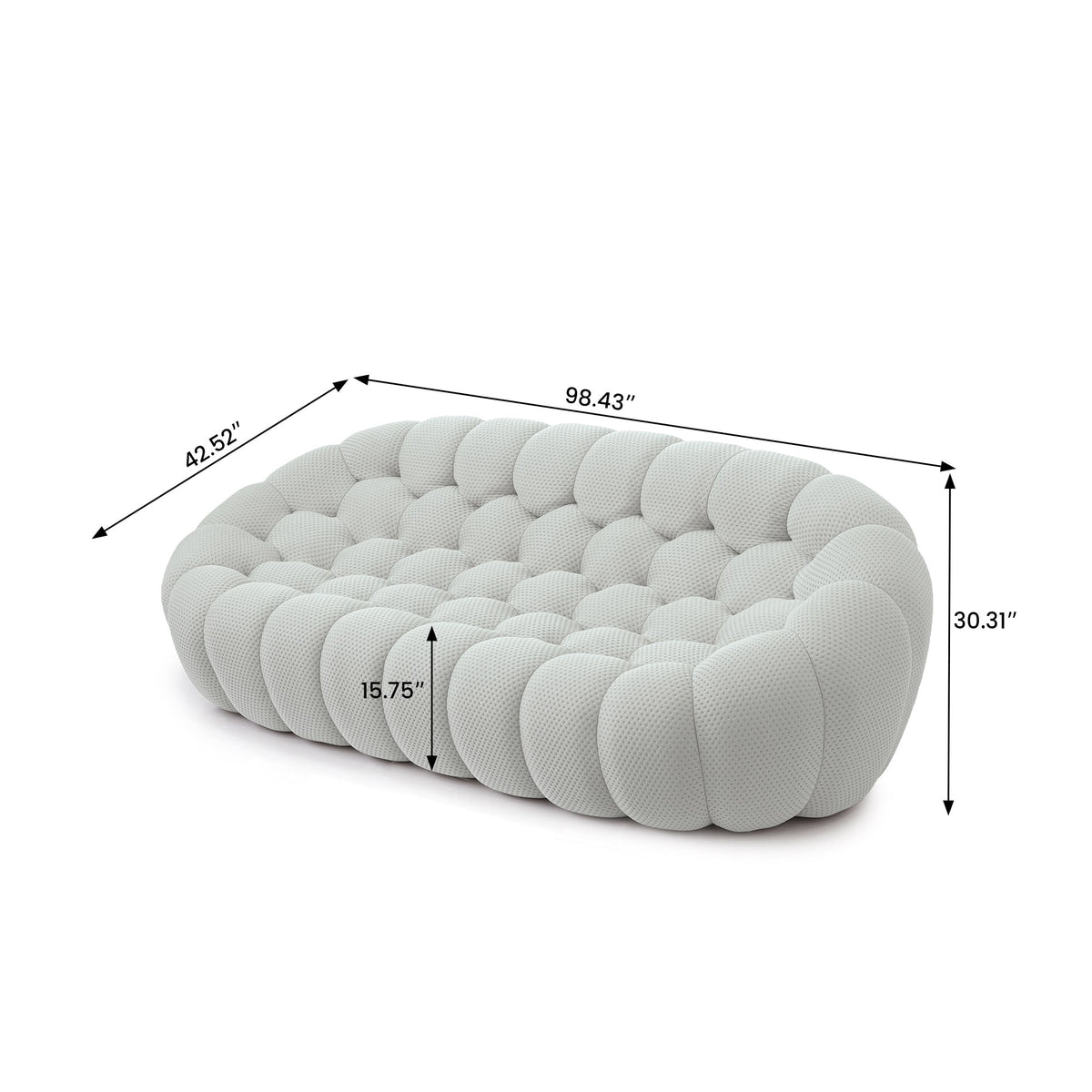 Boneless Sectional — 1/2/3-Seat — dimensions — Light Grey / 3-Seat