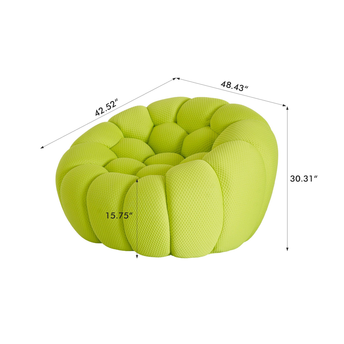 Boneless Sectional — 1/2/3-Seat — dimensions — Lime Green / 1-Seat