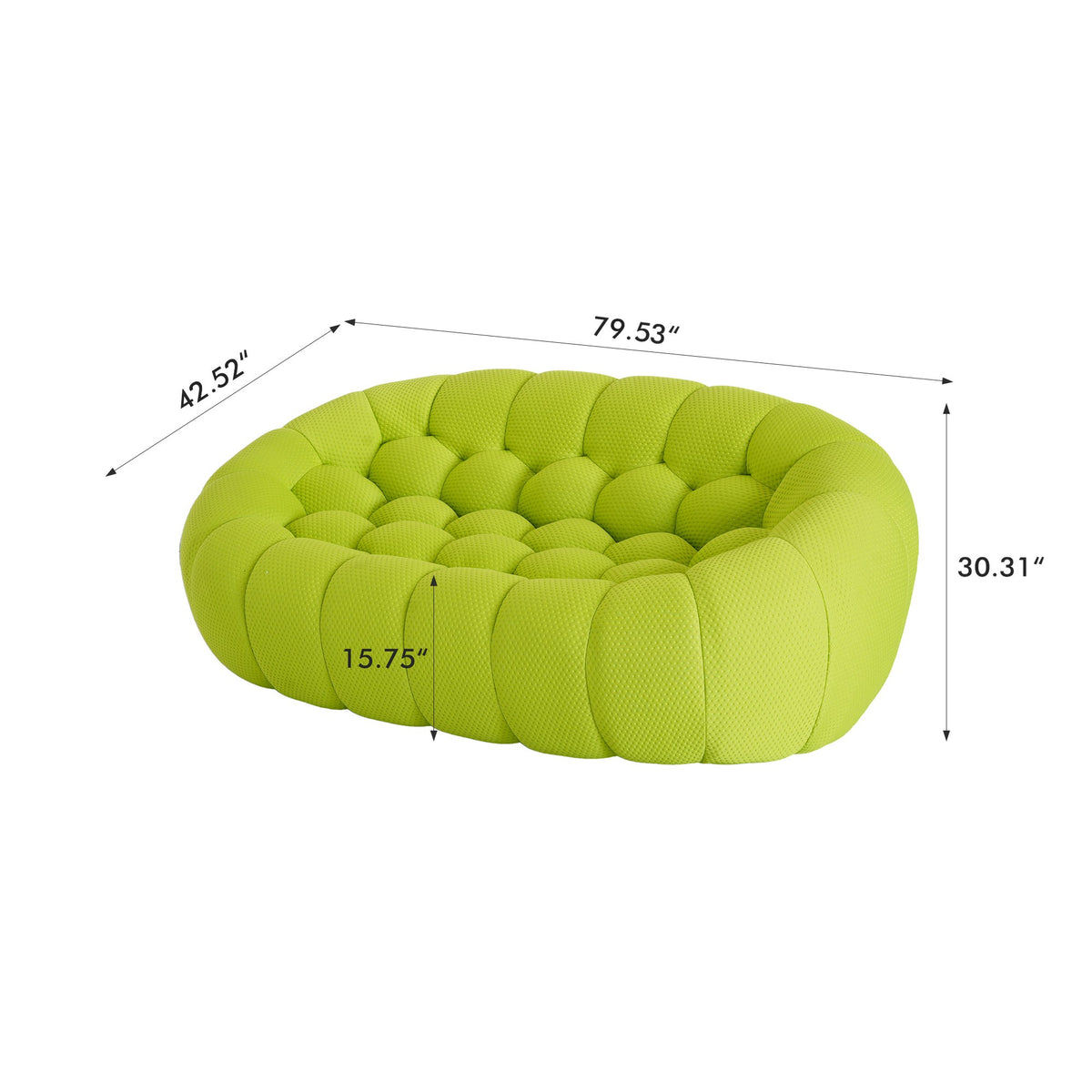 Boneless Sectional — 1/2/3-Seat — dimensions — Lime Green / 2-Seat