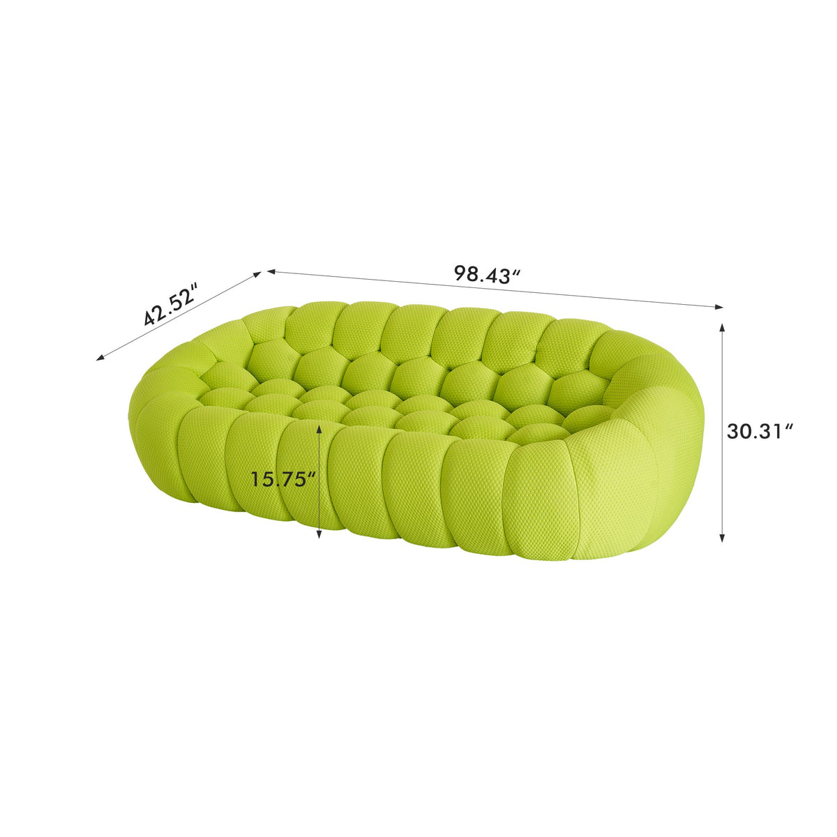 Boneless Sectional — 1/2/3-Seat — dimensions — Lime Green / 3-Seat