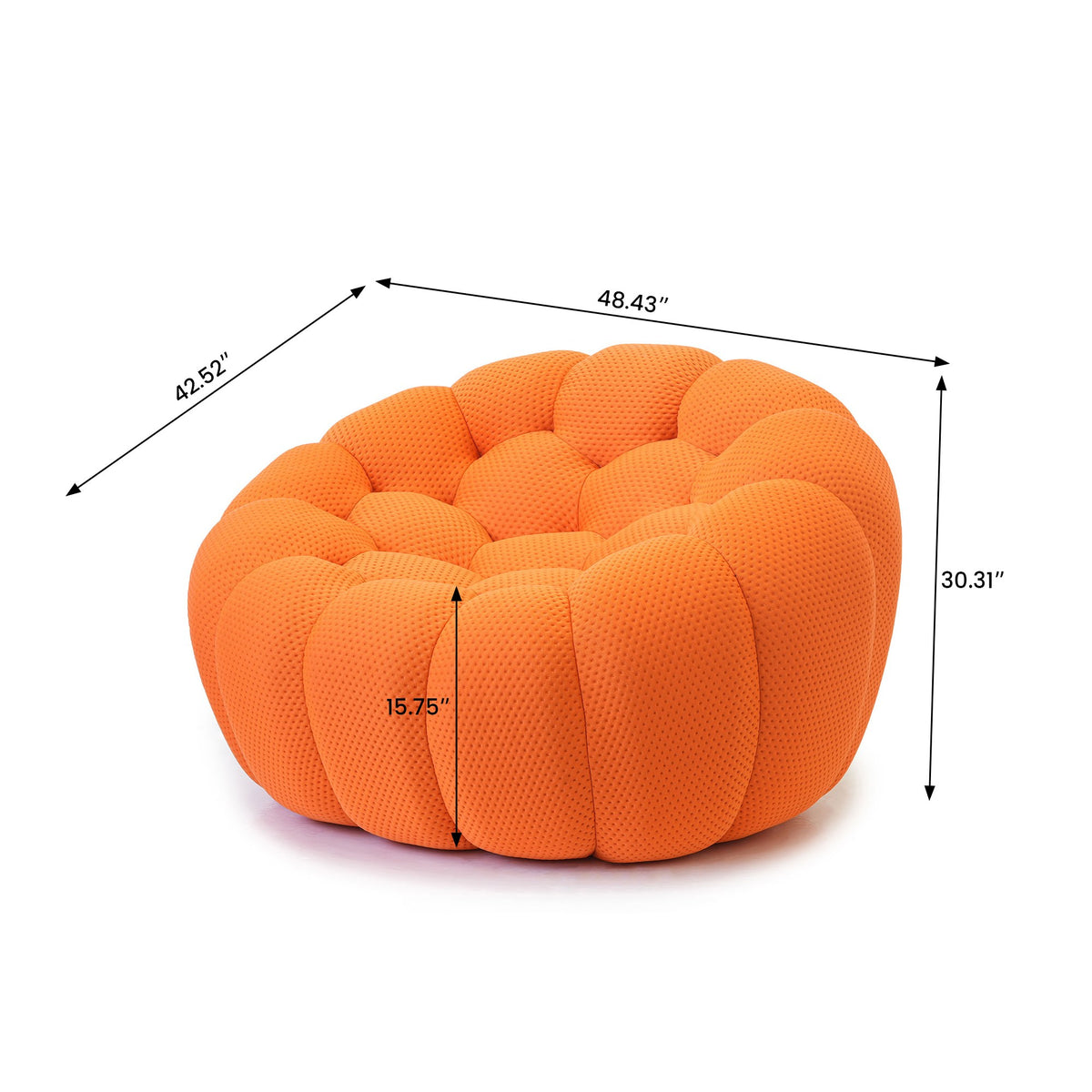 Boneless Sectional — 1/2/3-Seat — dimensions — Orange / 1-Seat
