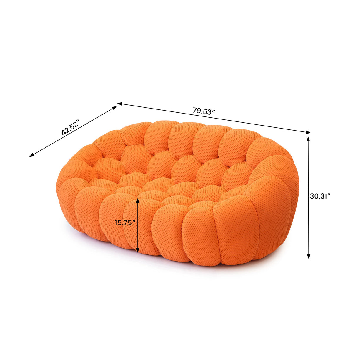 Boneless Sectional — 1/2/3-Seat — dimensions — Orange / 2-Seat