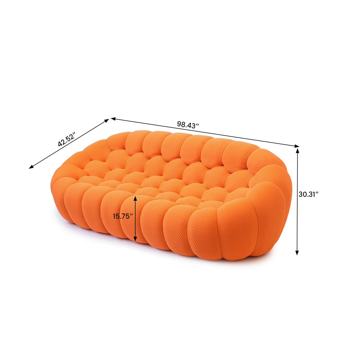 Boneless Sectional — 1/2/3-Seat — dimensions — Orange / 3-Seat