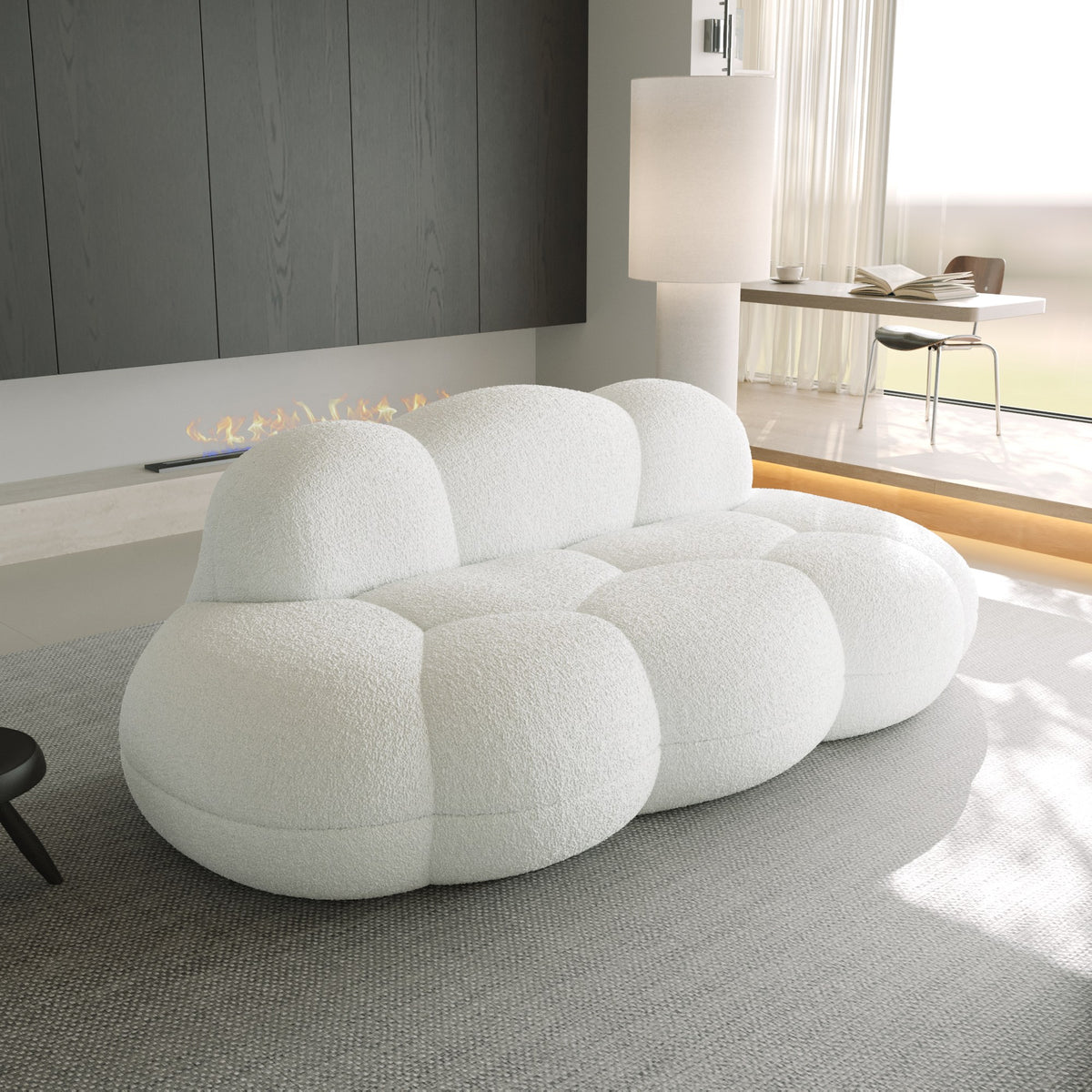 Boucle Boneless Couch — 3-Seat — White