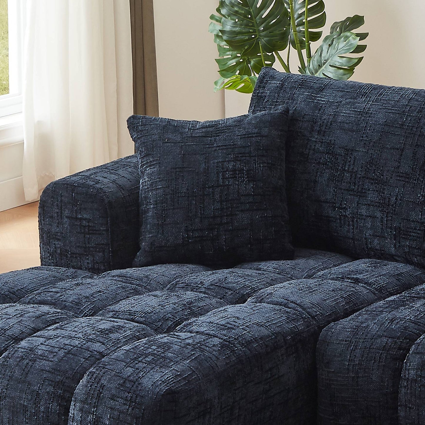 Chenille Spring-Core Compression Sectional — 4-Seat, 108"W — Dark Blue / Right-Facing