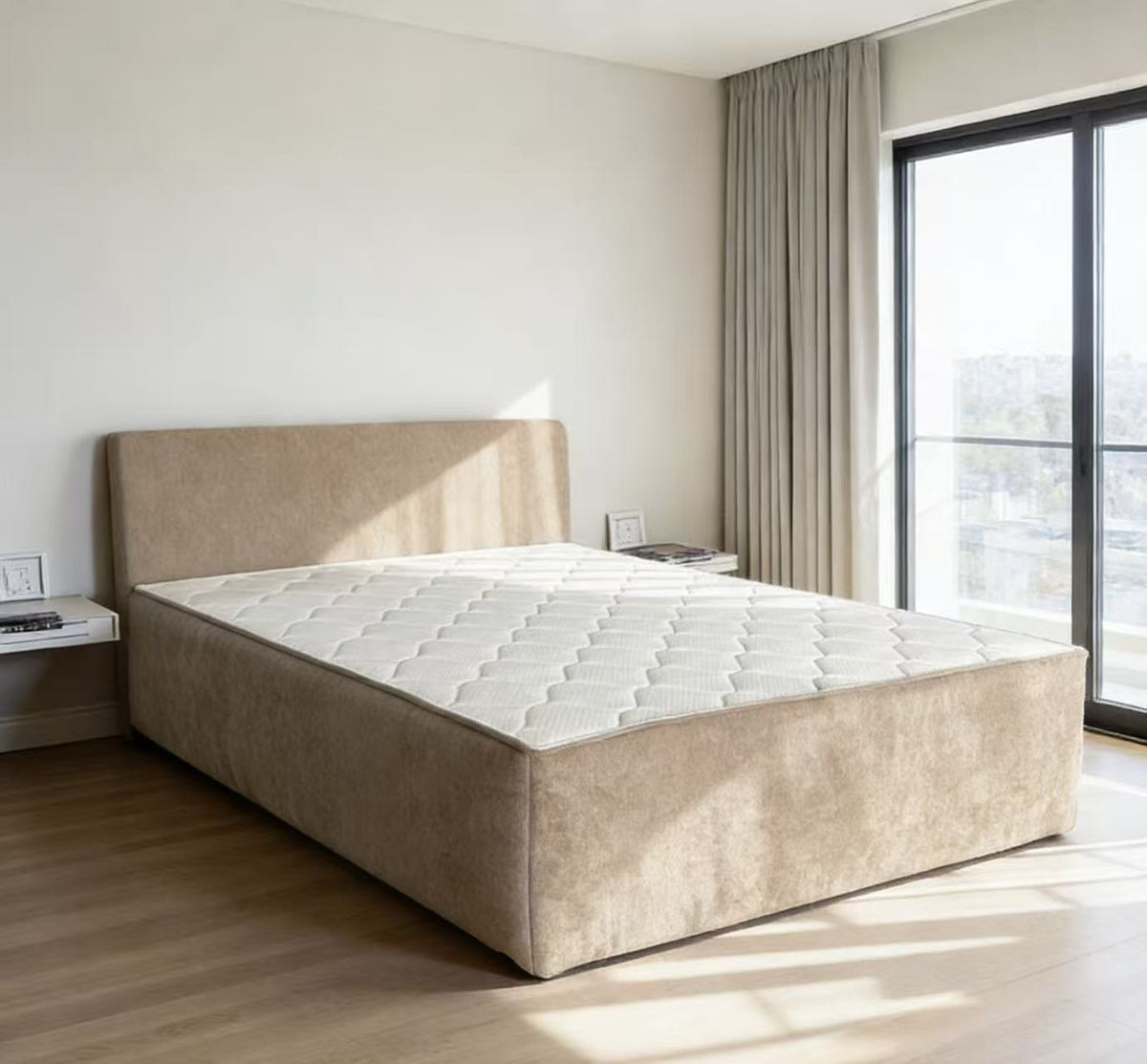 Chenille Boneless Bed — Light Khaki + Beige