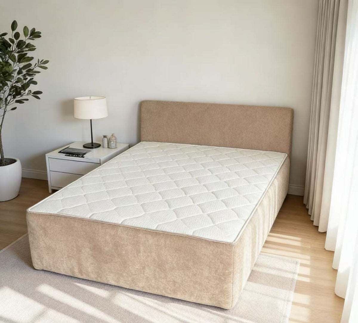 Chenille Boneless Bed — Light Khaki + Beige