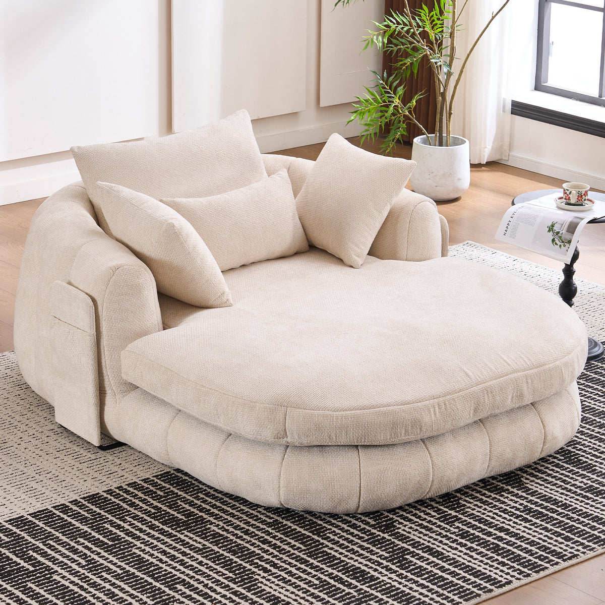 Chenille Boneless Couch — 1-Seat — Beige