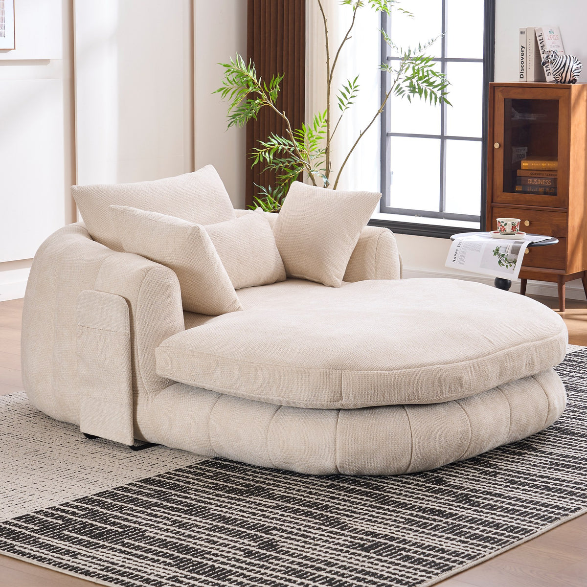 Chenille Boneless Couch — 1-Seat — Beige