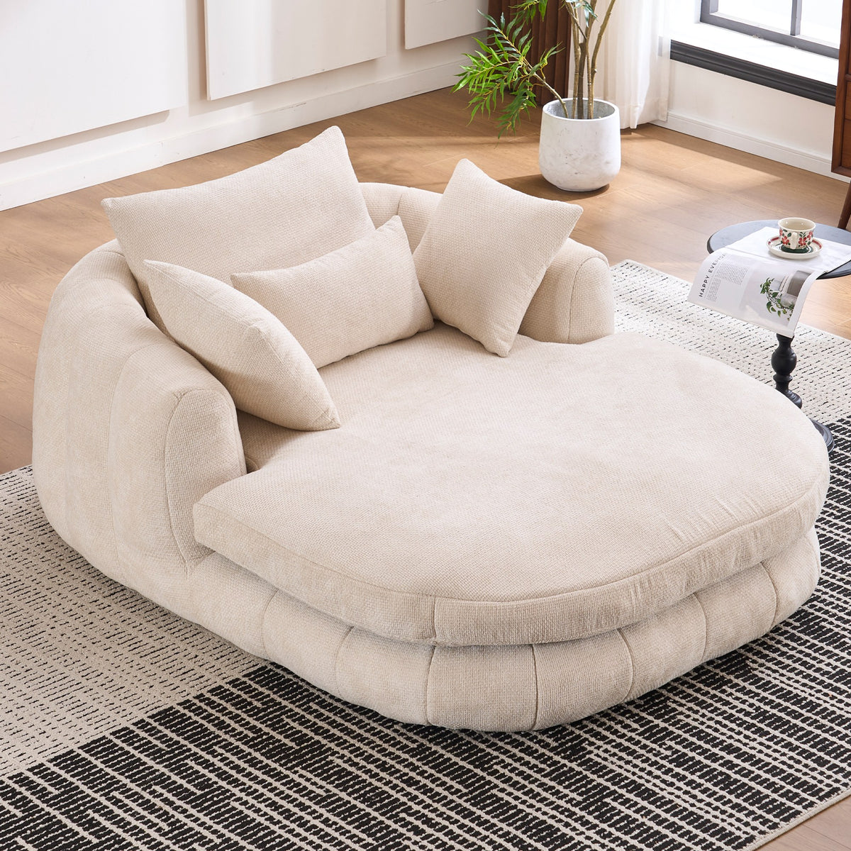 Chenille Boneless Couch — 1-Seat — Beige