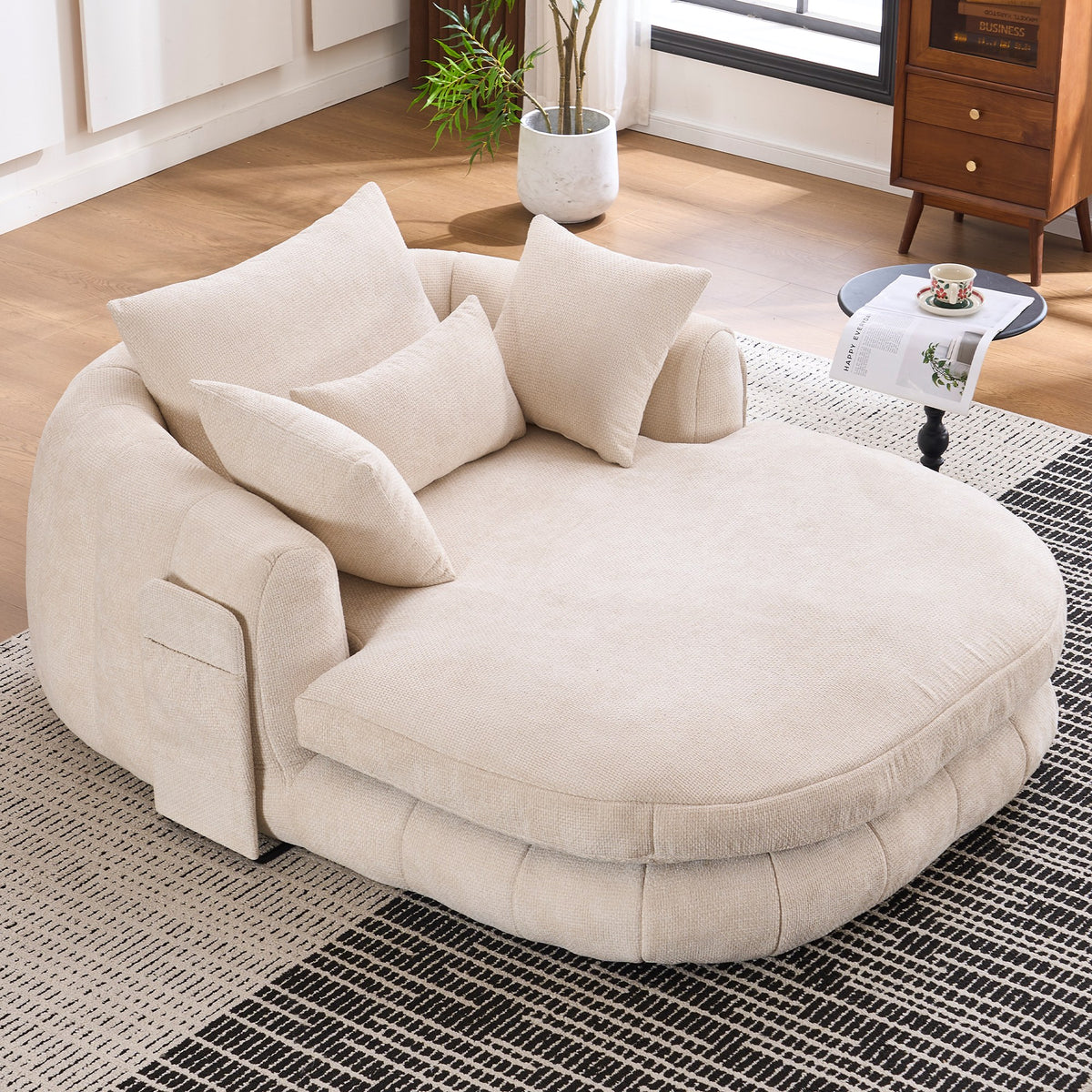 Chenille Boneless Couch — 1-Seat — Beige