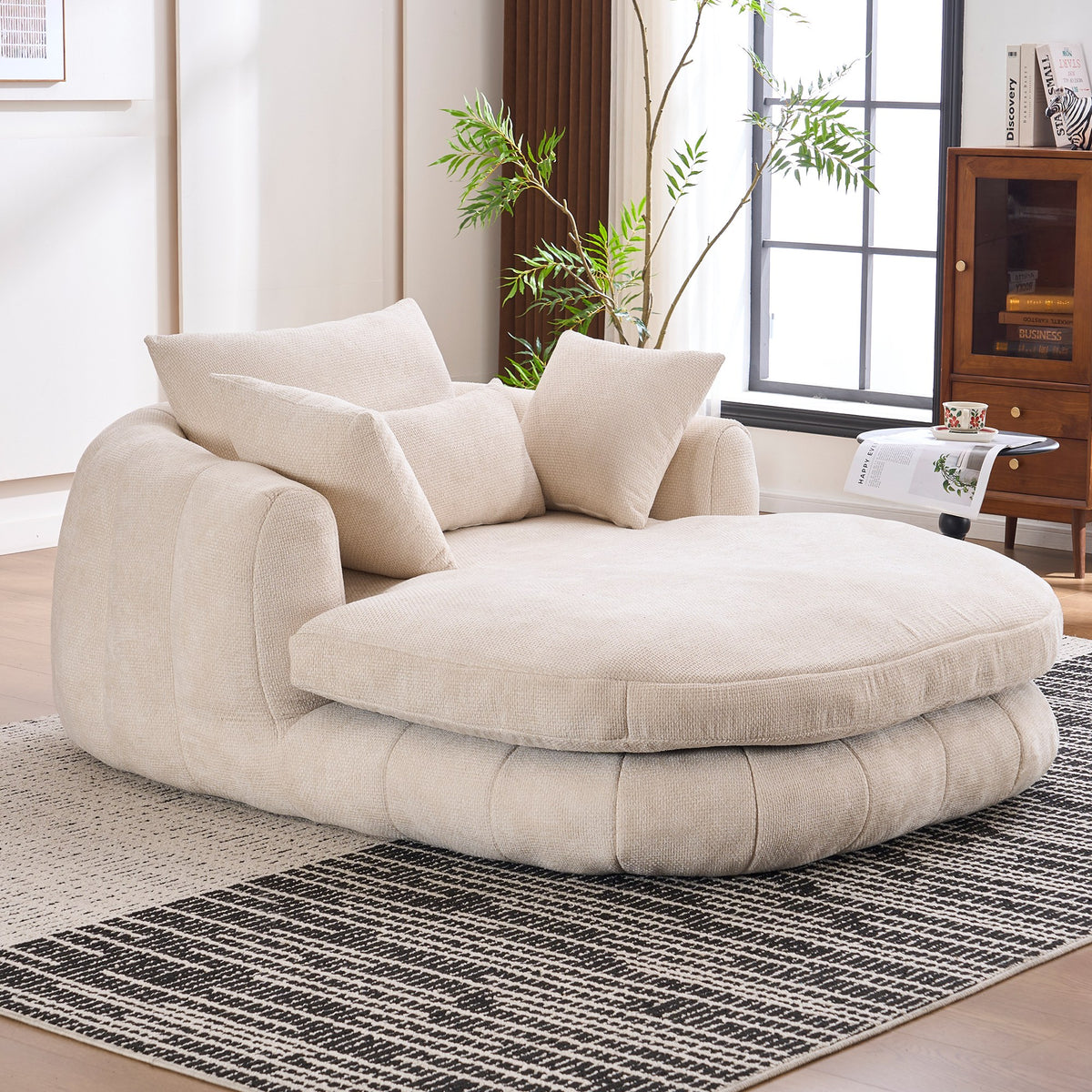 Chenille Boneless Couch — 1-Seat — Beige