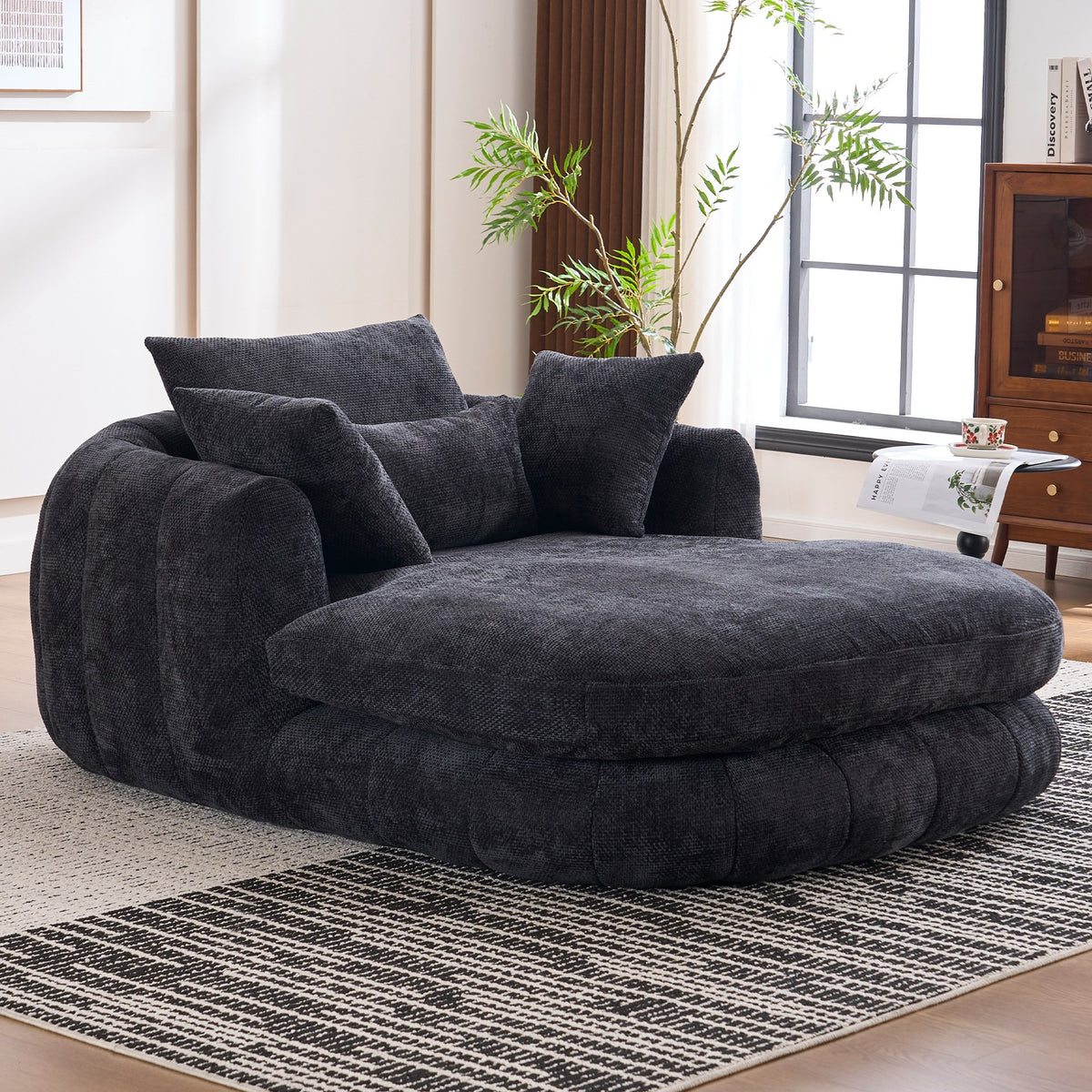 Chenille Boneless Couch — 1-Seat — Black