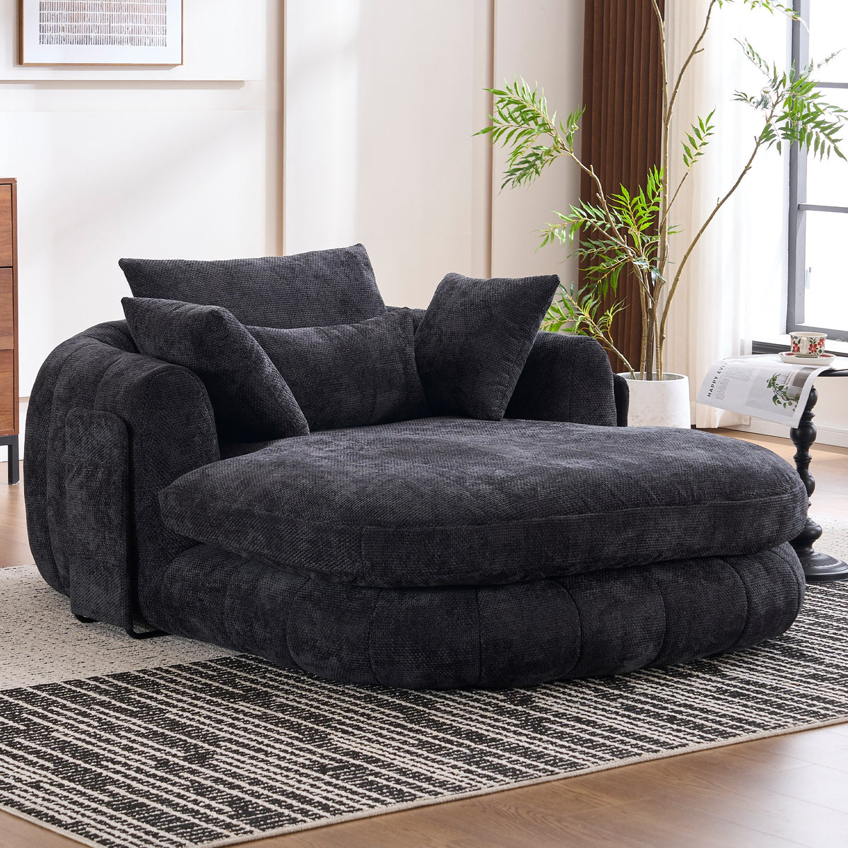 Chenille Boneless Couch — 1-Seat — Black
