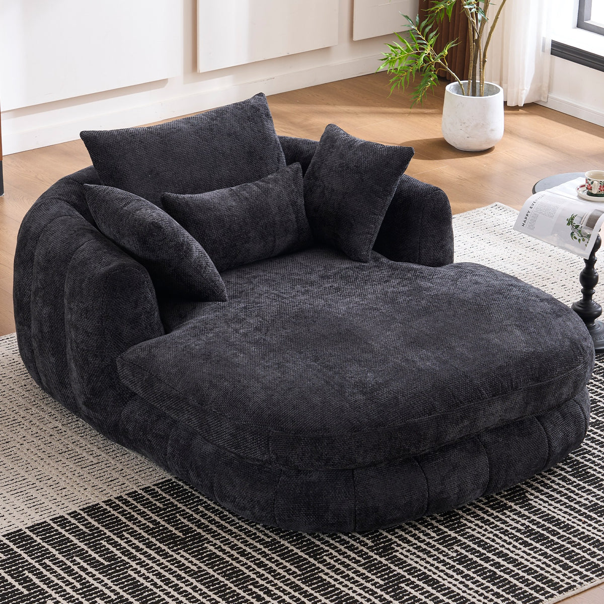Chenille Boneless Couch — 1-Seat — Black
