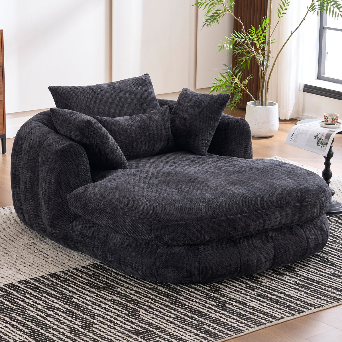 Chenille Boneless Couch — 1-Seat — Black