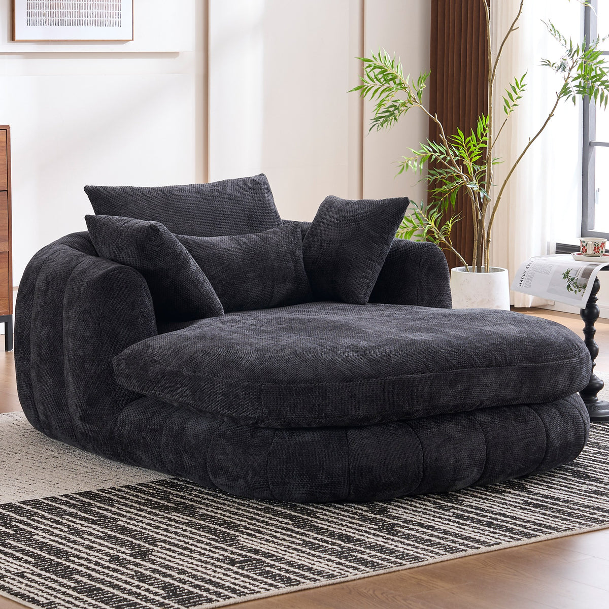 Chenille Boneless Couch — 1-Seat — Black