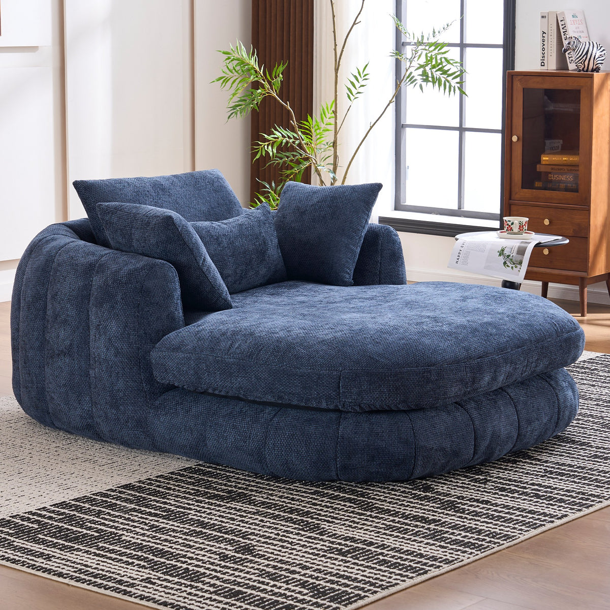 Chenille Boneless Couch — 1-Seat — Blue