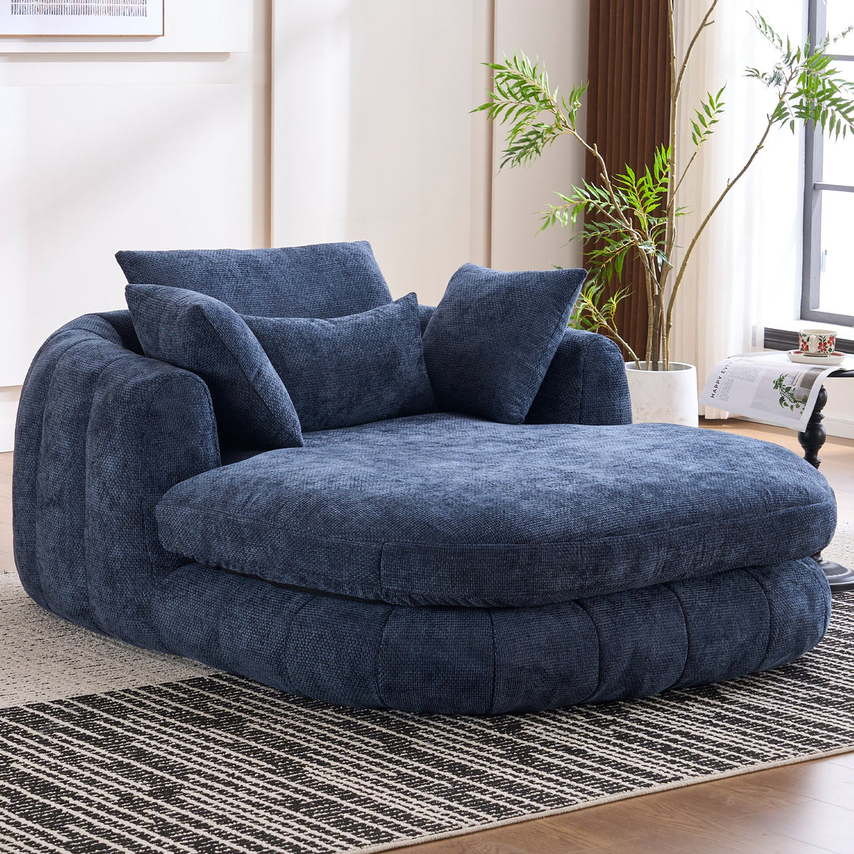 Chenille Boneless Couch — 1-Seat — Blue