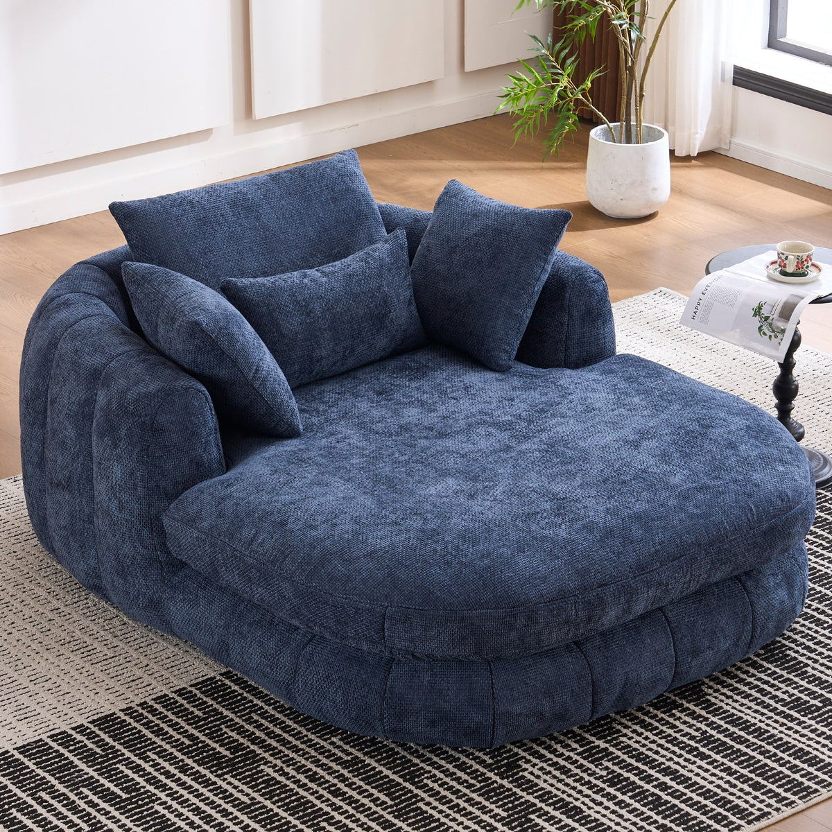Chenille Boneless Couch — 1-Seat — Blue
