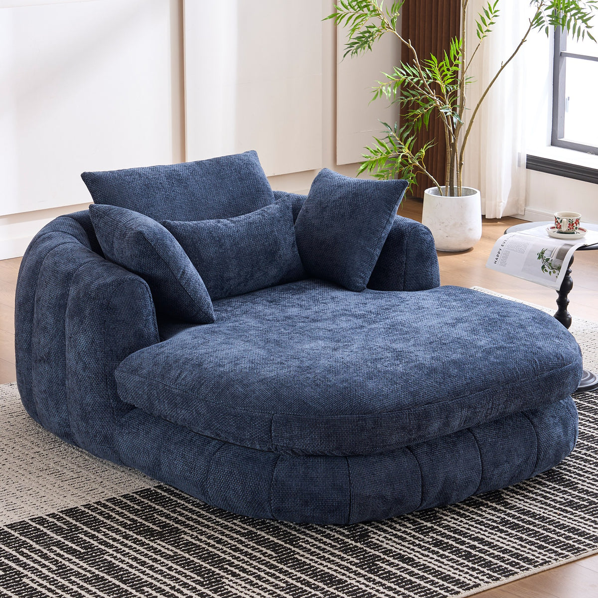 Chenille Boneless Couch — 1-Seat — Blue