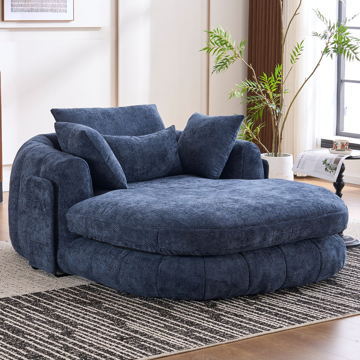 Chenille Boneless Couch — 1-Seat — Blue