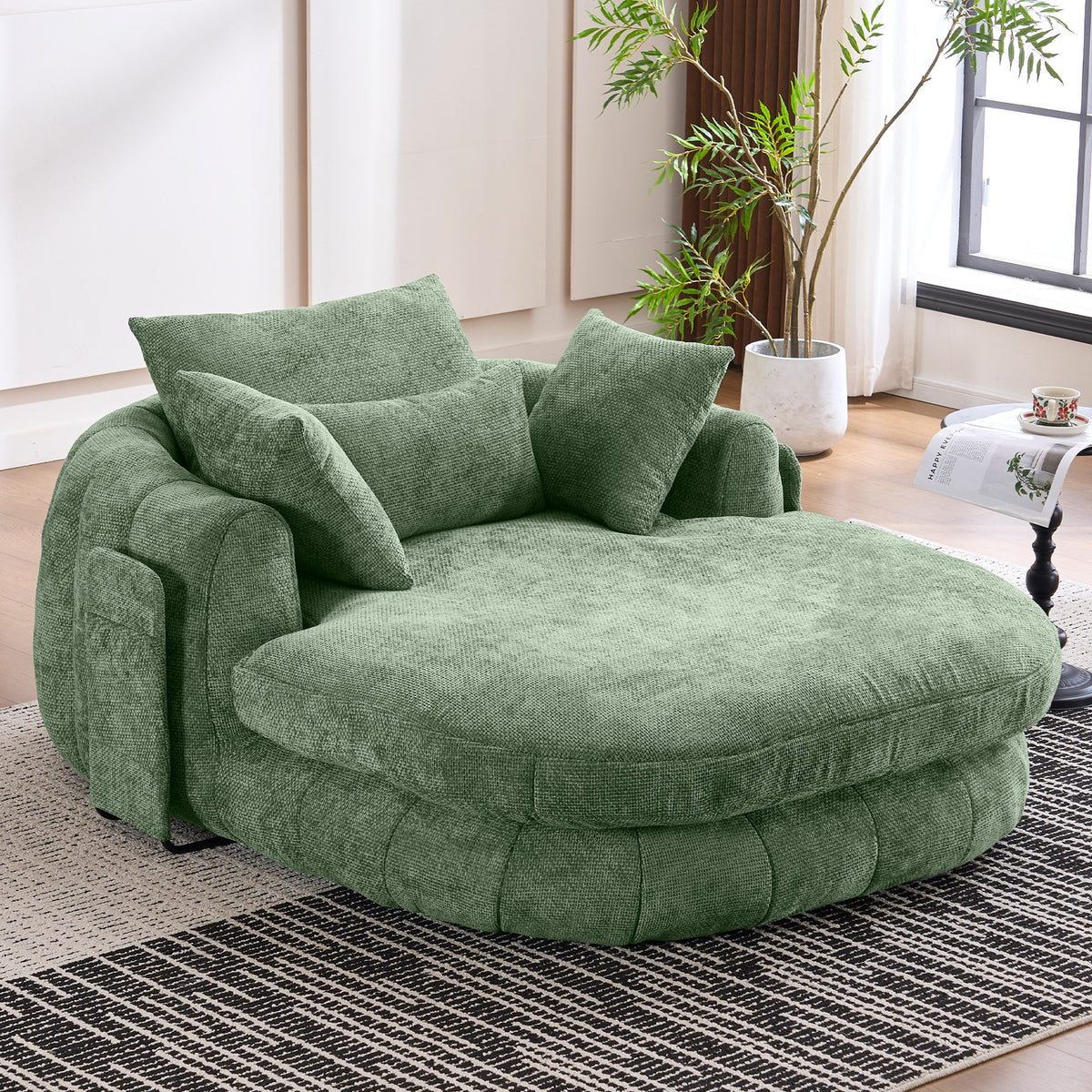 Chenille Boneless Couch — 1-Seat — Green