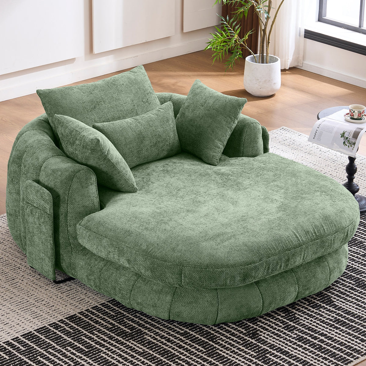 Chenille Boneless Couch — 1-Seat — Green