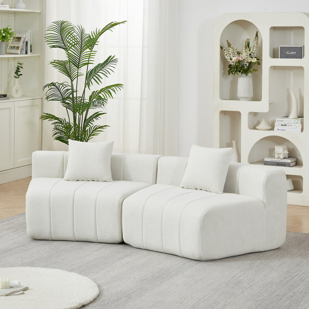 Chenille Boneless Couch — 2/4/6-Seat — Beige / 2-Seat