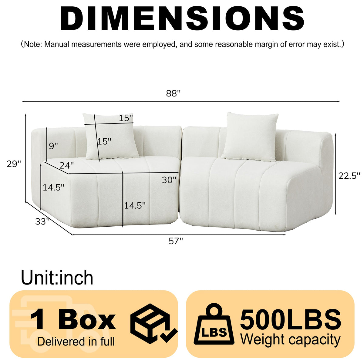 Chenille Boneless Couch — 2/4/6-Seat — Beige / 4-Seat