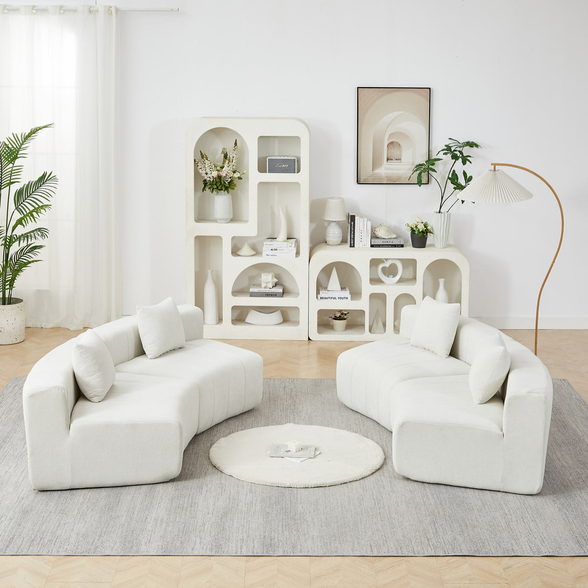 Chenille Boneless Couch — 2/4/6-Seat — Beige / 4-Seat