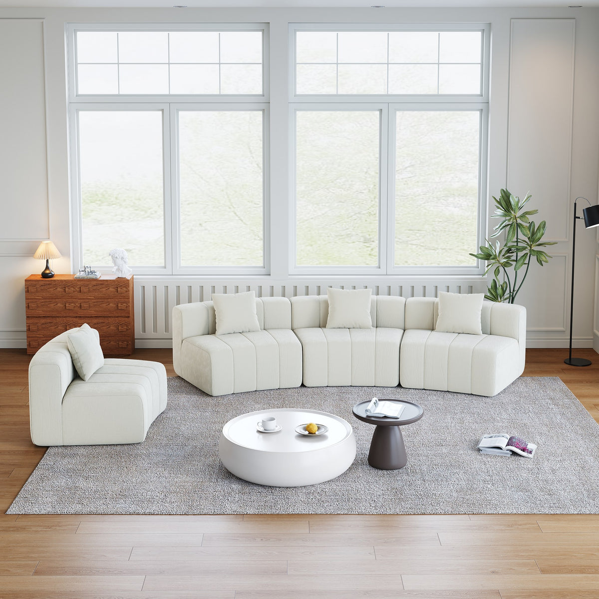 Chenille Boneless Couch — 2/4/6-Seat — Beige / 4-Seat