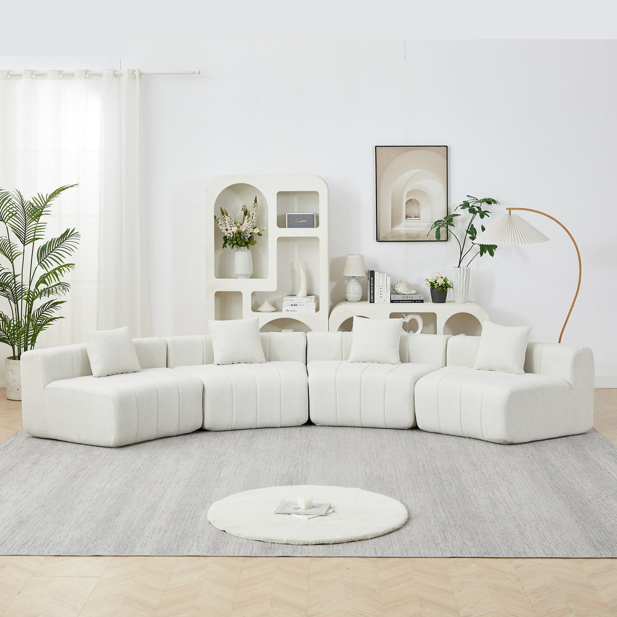 Chenille Boneless Couch — 2/4/6-Seat — Beige / 4-Seat