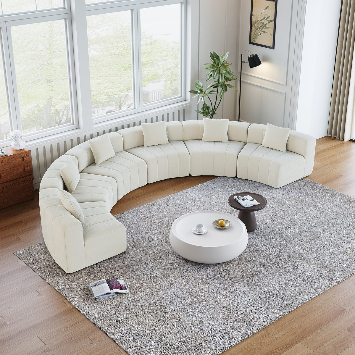 Chenille Boneless Couch — 2/4/6-Seat — Beige / 6-Seat