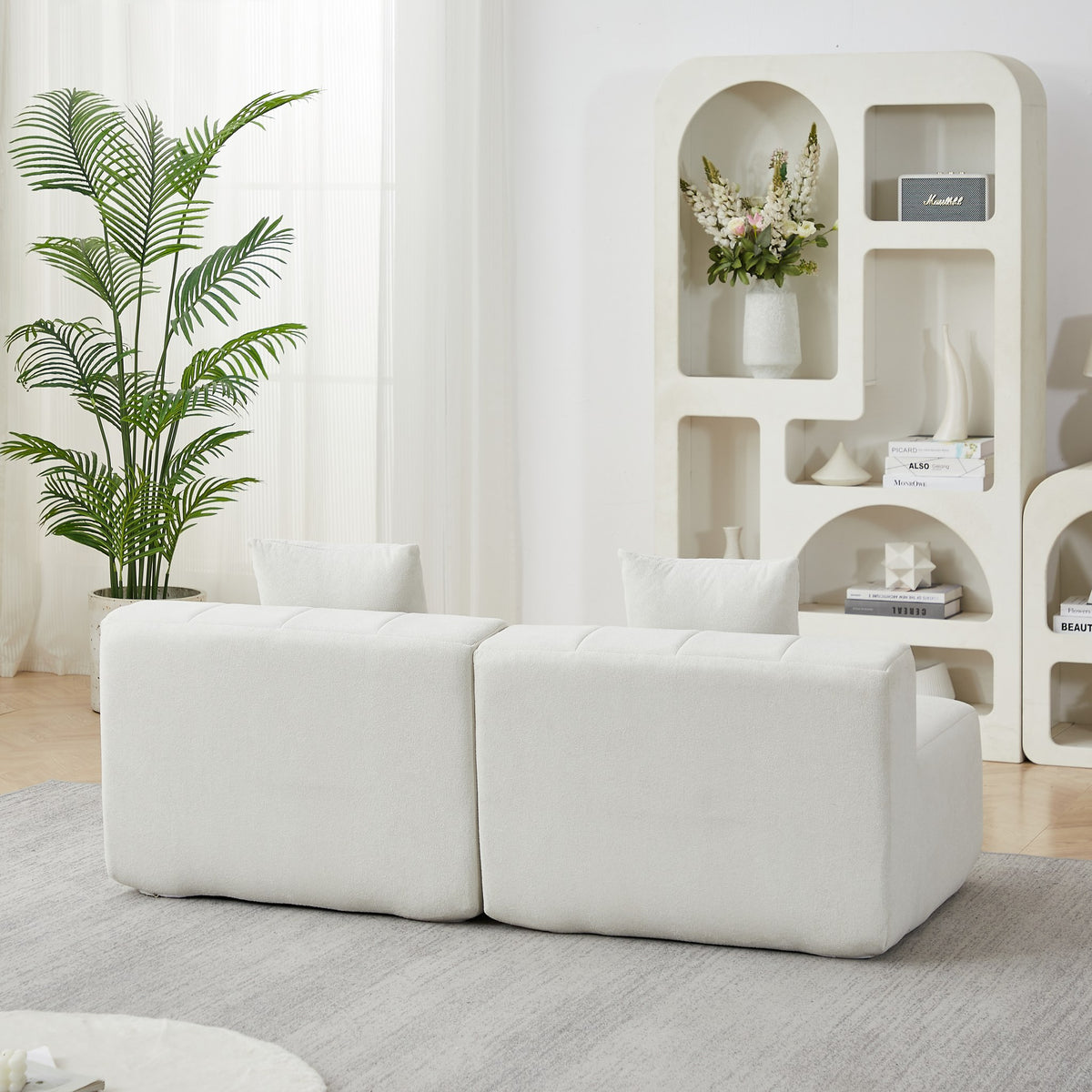 Chenille Boneless Couch — 2/4/6-Seat — Beige / 6-Seat