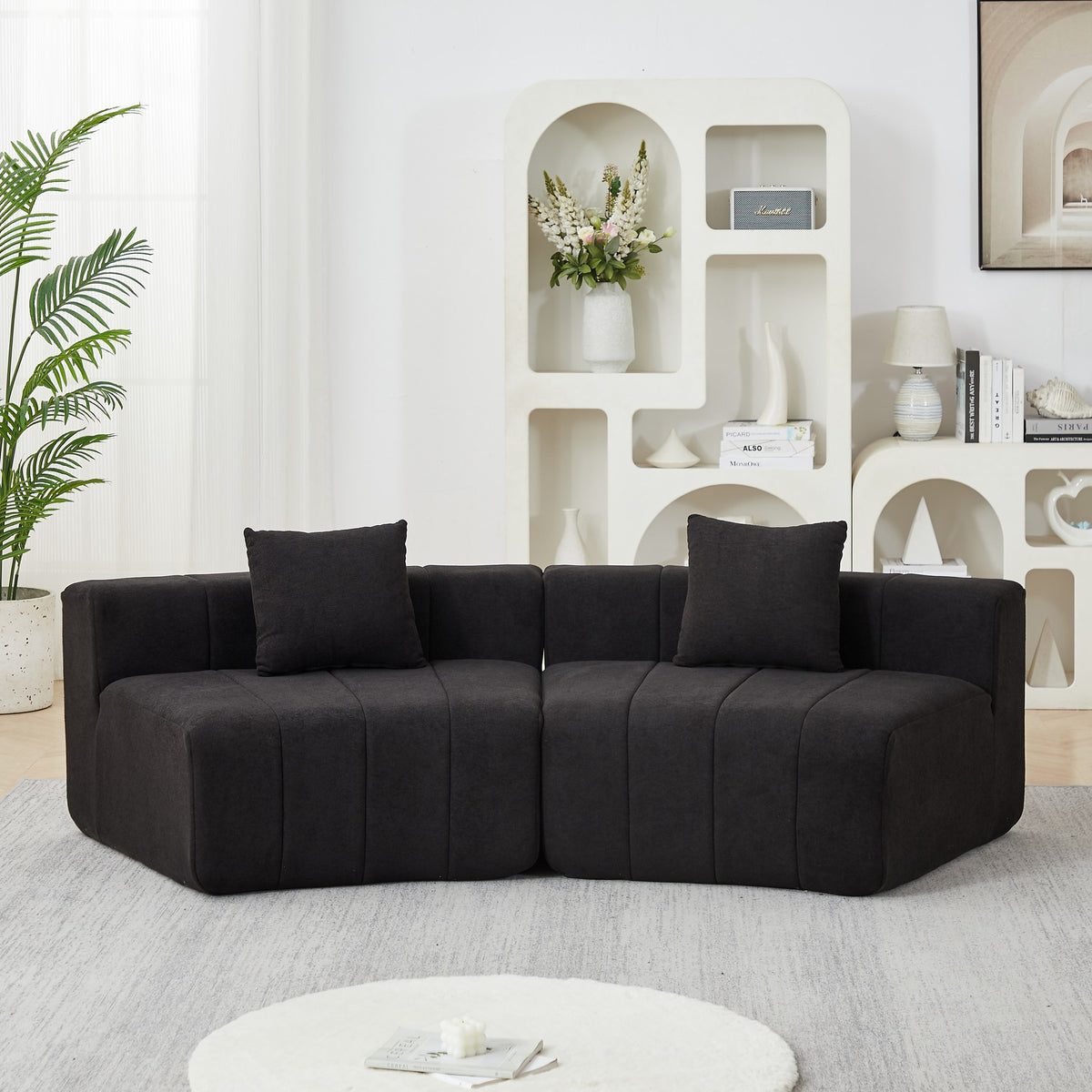 Chenille Boneless Couch — 2/4/6-Seat — Black / 2-Seat