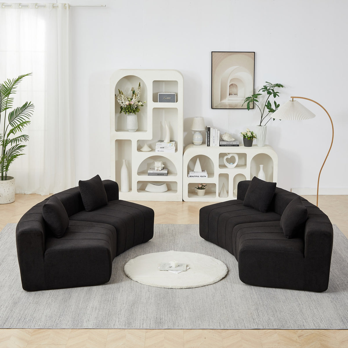 Chenille Boneless Couch — 2/4/6-Seat — Black / 4-Seat