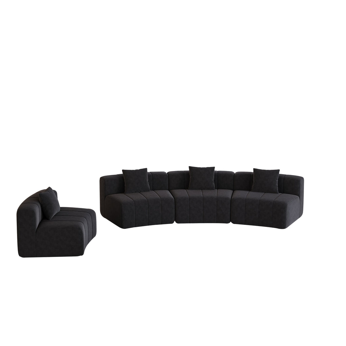 Chenille Boneless Couch — 2/4/6-Seat — Black / 4-Seat