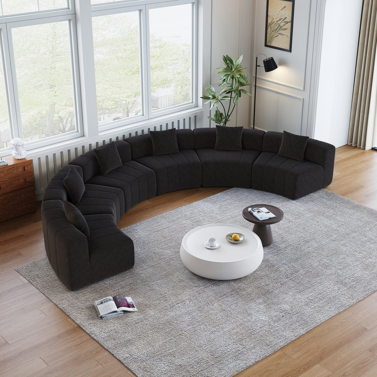 Chenille Boneless Couch — 2/4/6-Seat — Black / 6-Seat