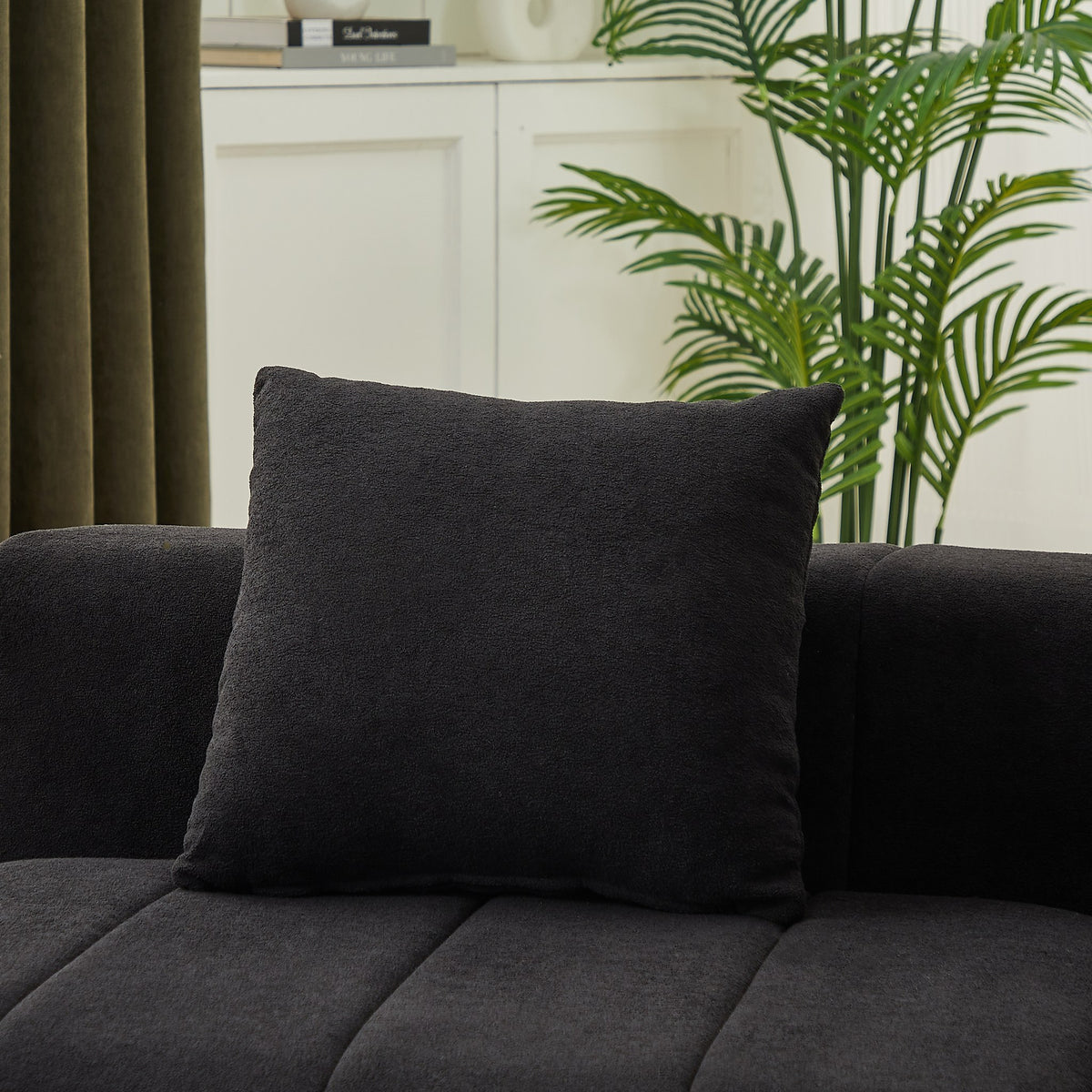 Chenille Boneless Couch — 2/4/6-Seat — Black / 6-Seat