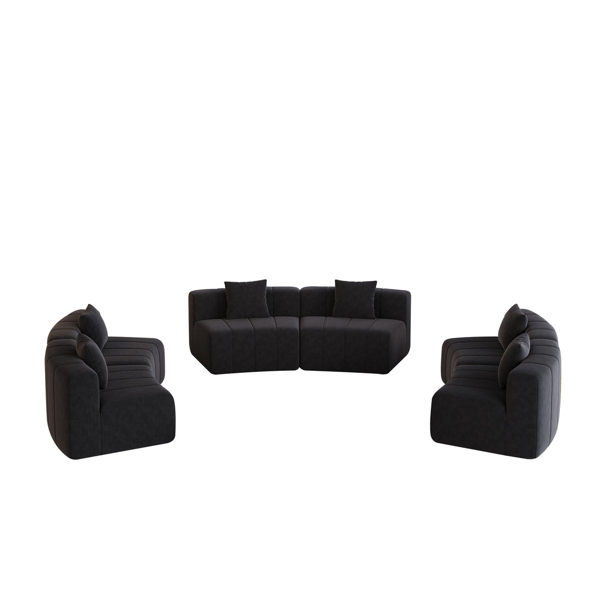 Chenille Boneless Couch — 2/4/6-Seat — Black / 6-Seat