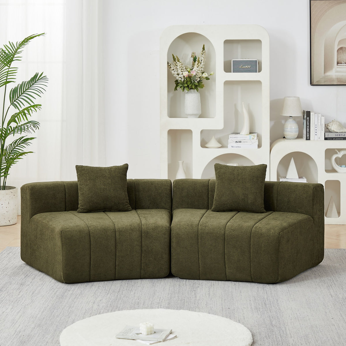 Chenille Boneless Couch — 2/4/6-Seat — Green / 2-Seat