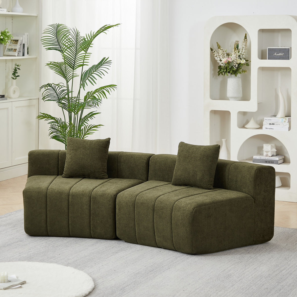 Chenille Boneless Couch — 2/4/6-Seat — Green / 2-Seat