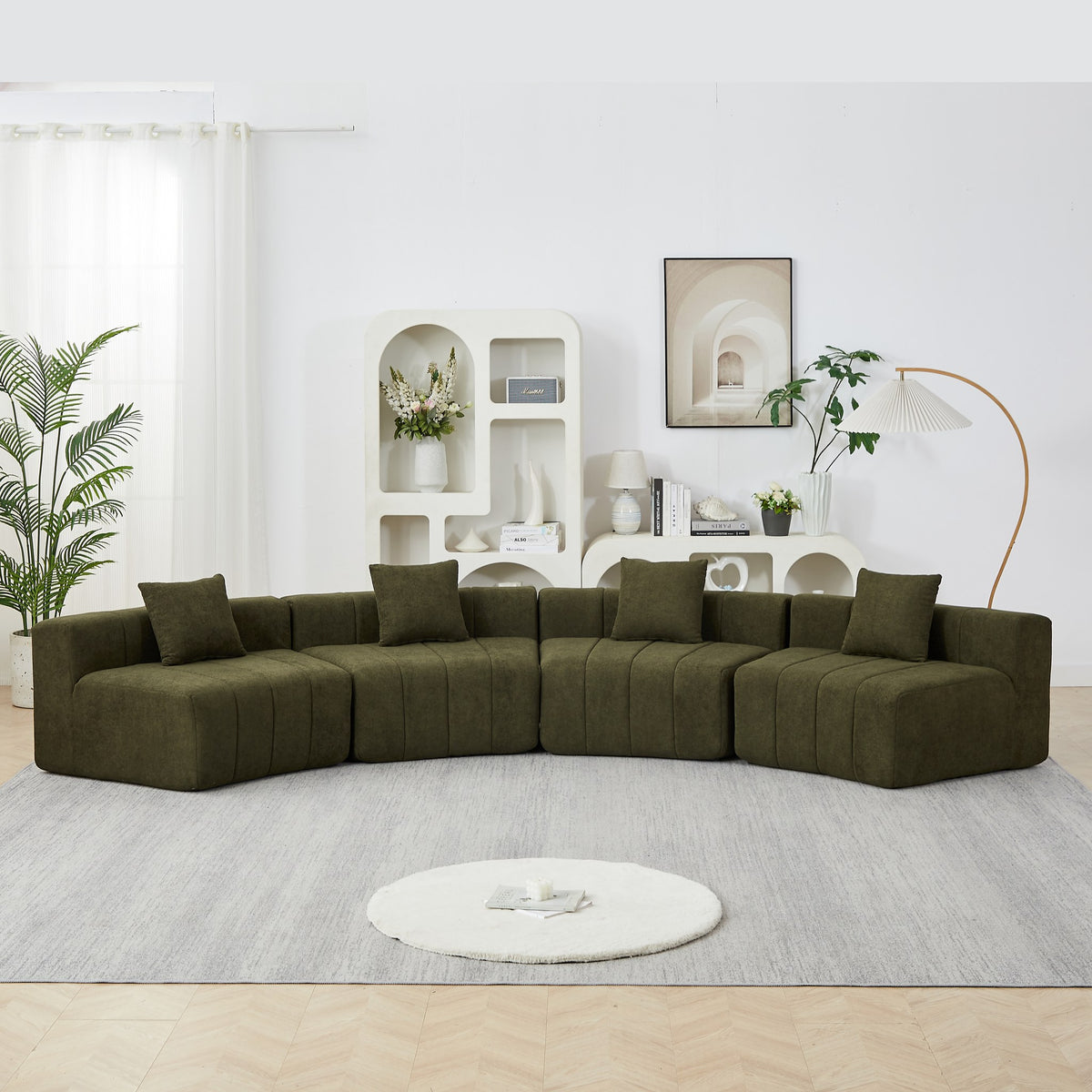 Chenille Boneless Couch — 2/4/6-Seat — Green / 4-Seat