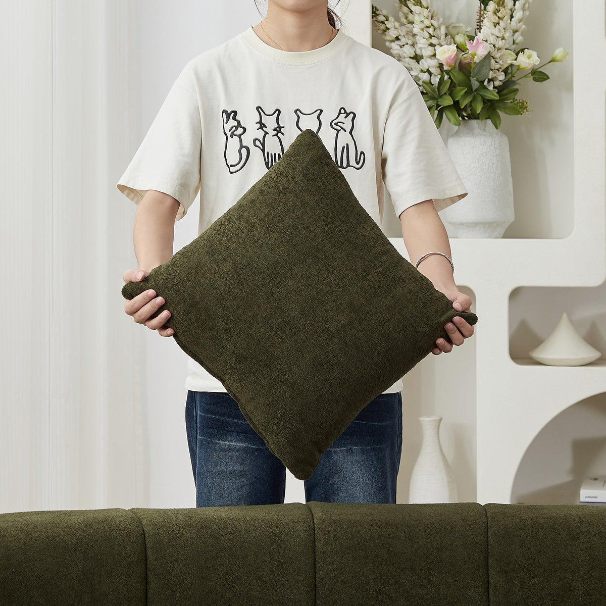 Chenille Boneless Couch — 2/4/6-Seat — Green / 4-Seat