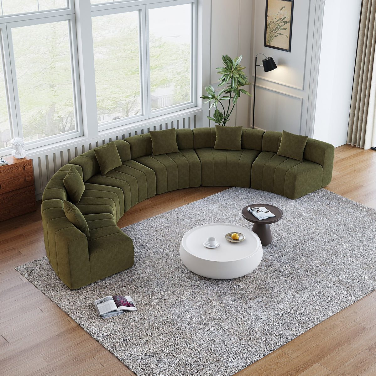 Chenille Boneless Couch — 2/4/6-Seat — Green / 6-Seat