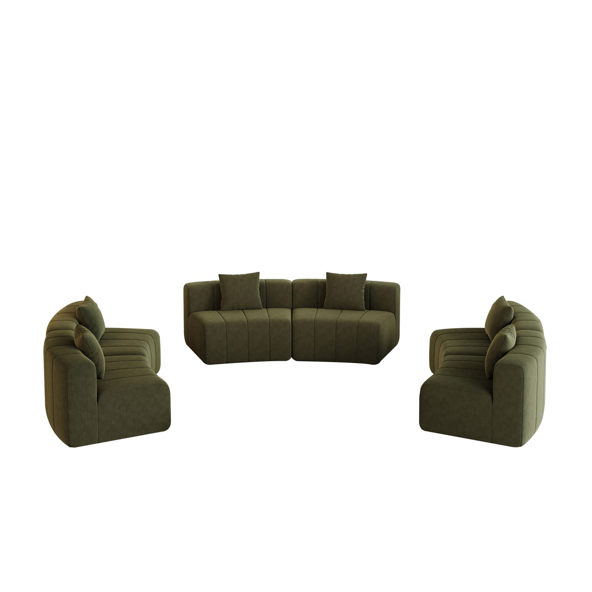 Chenille Boneless Couch — 2/4/6-Seat — Green / 6-Seat