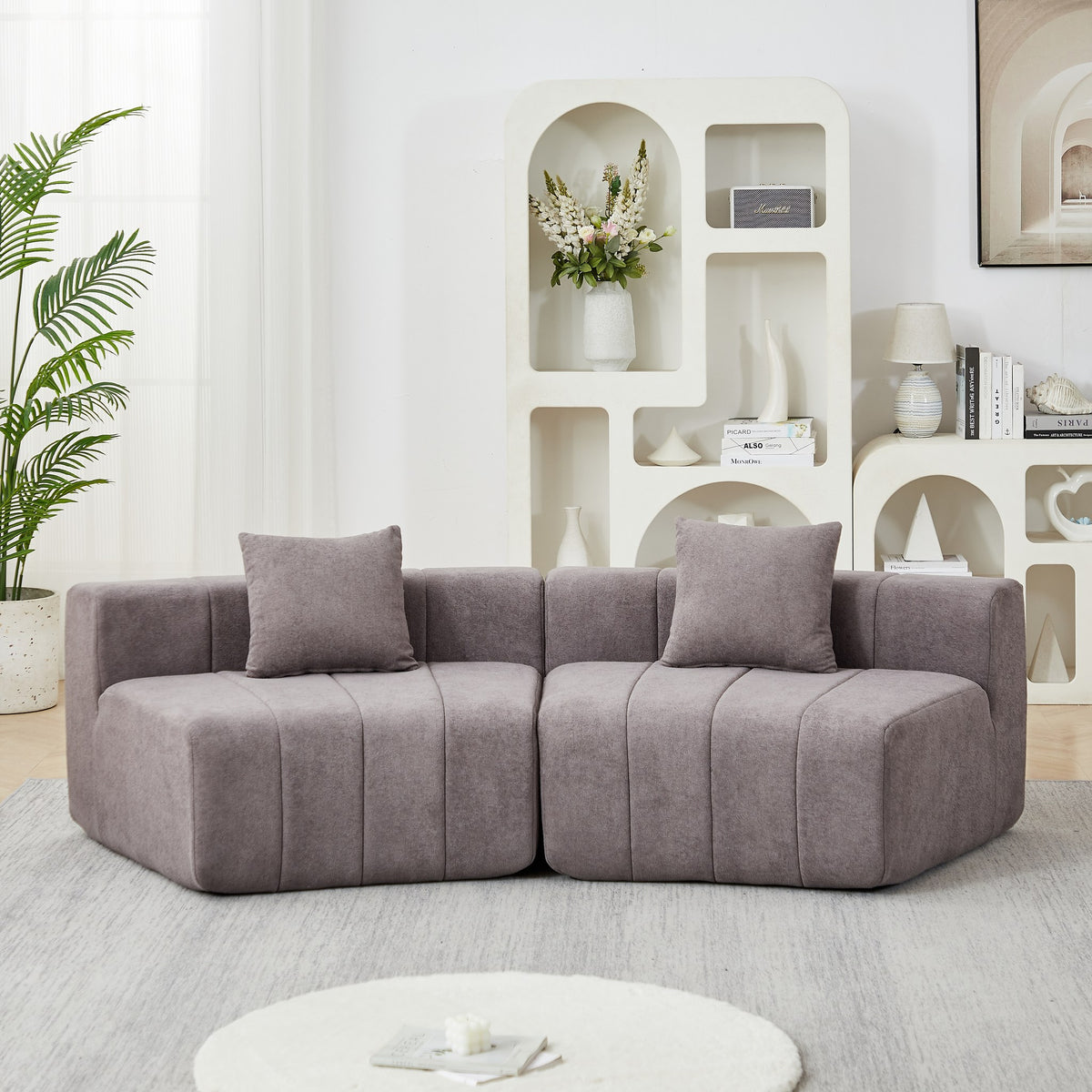 Chenille Boneless Couch — 2/4/6-Seat — Grey / 2-Seat
