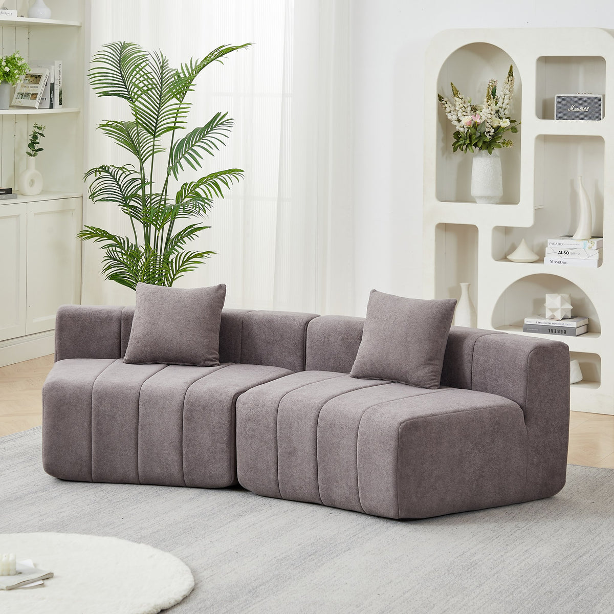 Chenille Boneless Couch — 2/4/6-Seat — Grey / 2-Seat