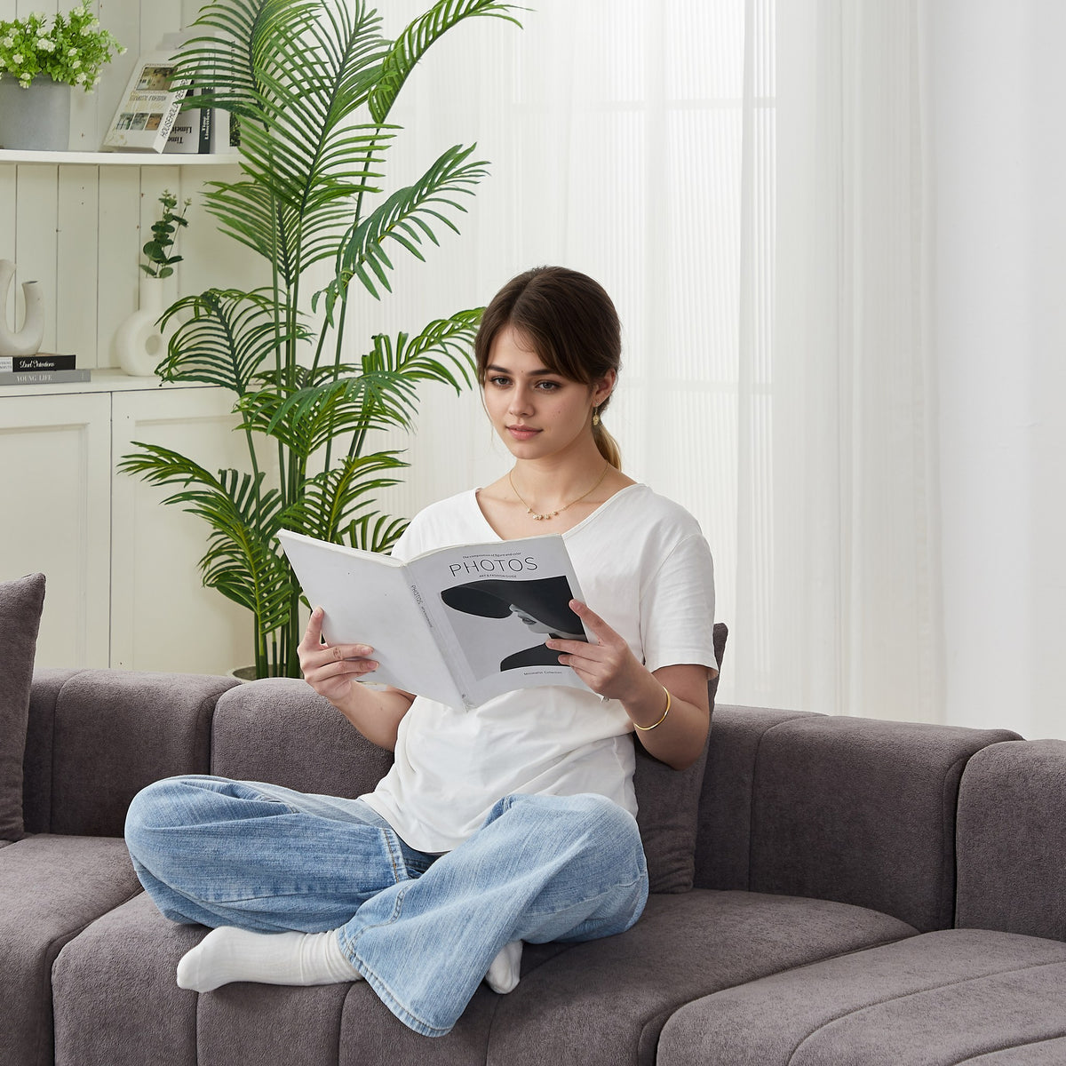 Chenille Boneless Couch — 2/4/6-Seat — Grey / 2-Seat